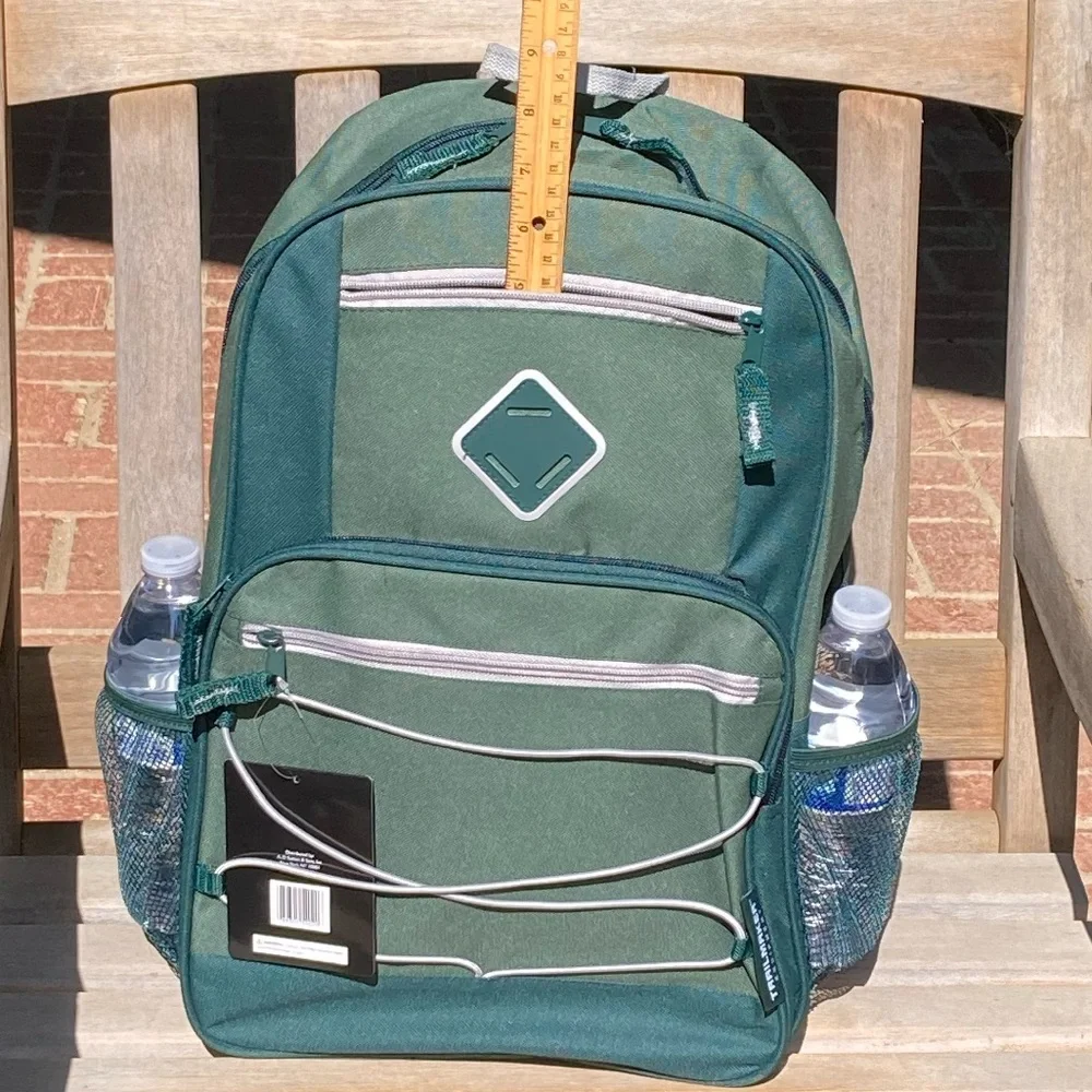Green Backpack with Gray Trim Side Pockets New